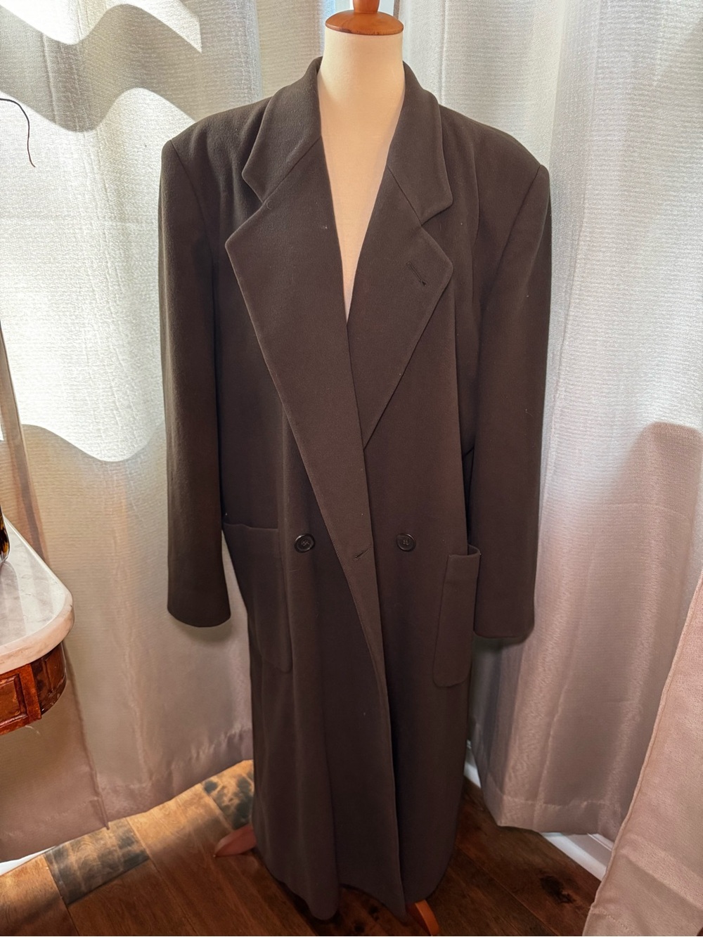 Perry Ellis Long Double-Breasted Dark Green Pea Coat